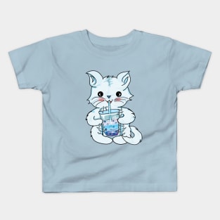 Cat boba tea l cat drinking bubble tea Kids T-Shirt